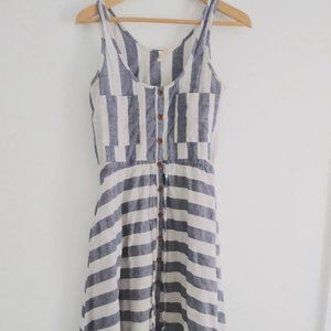 Linen Button-Up Striped Maxi Dress XS